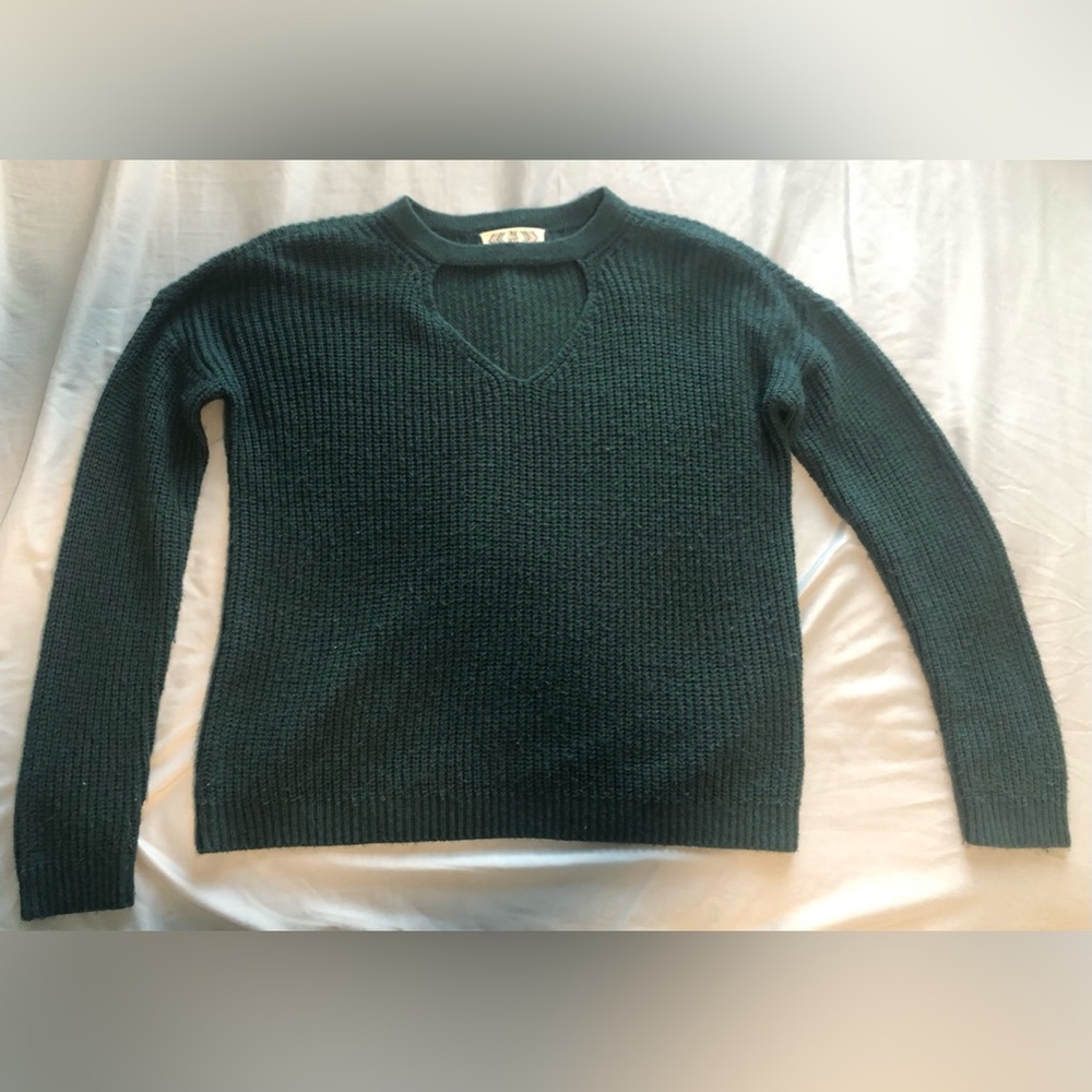 pink rose dark green sweater